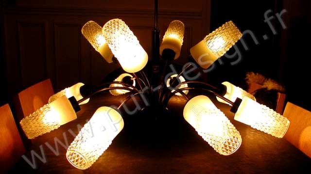 Lustre araigne sputnik, Arlus, Stilnovo 1950. Pur Design.