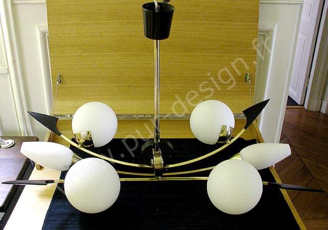 Lustre Arlus en laiton, d'inspiration Art Dco. Pur Design.