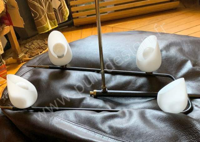 Lustre Arlus en laiton, modle Trident, 50's. Pur Design.