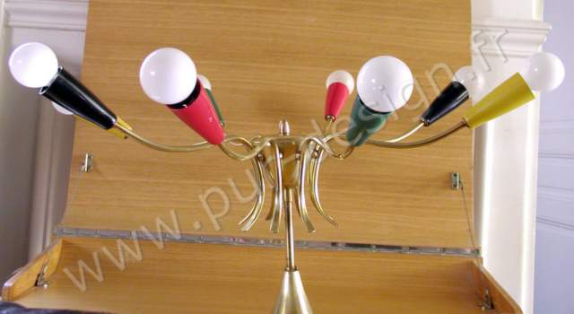 Superbe lustre diabolo Stilnovo - Art Dco, 1950 -ref.2-. Modernistes. Pur Design.
