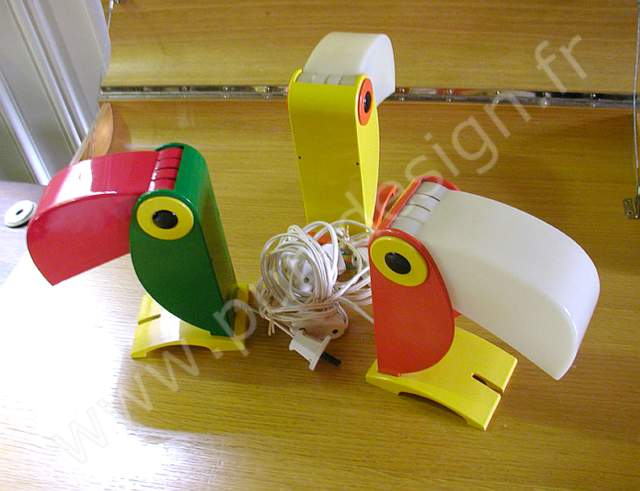 Trio de lampes toucans, perroquet Old timer FERRARI. Pur Design.