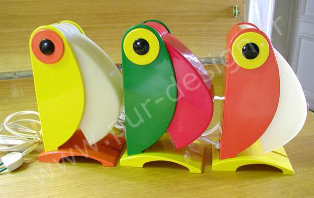 Trio de lampes toucans, perroquet Old timer FERRARI. Pur Design.