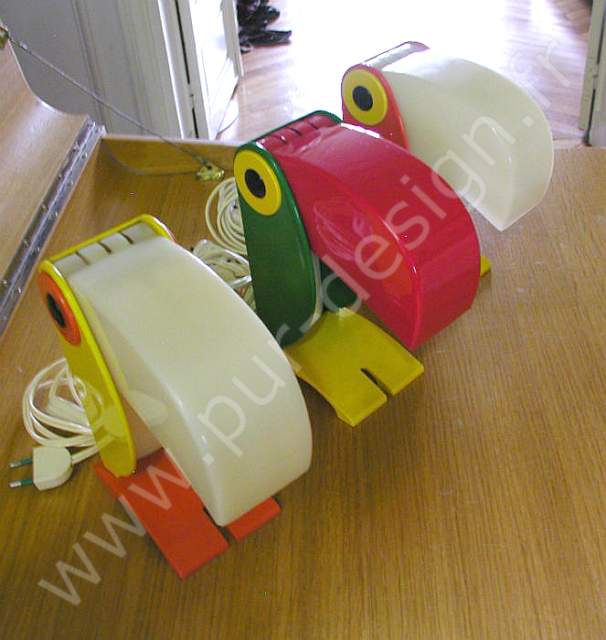 Trio de lampes toucans, perroquet Old timer FERRARI. Pur Design.
