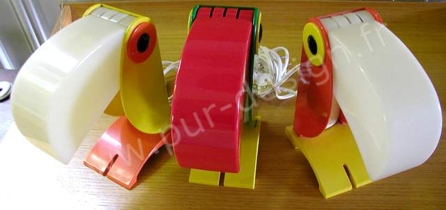 Trio de lampes toucans, perroquet Old timer FERRARI. Pur Design.