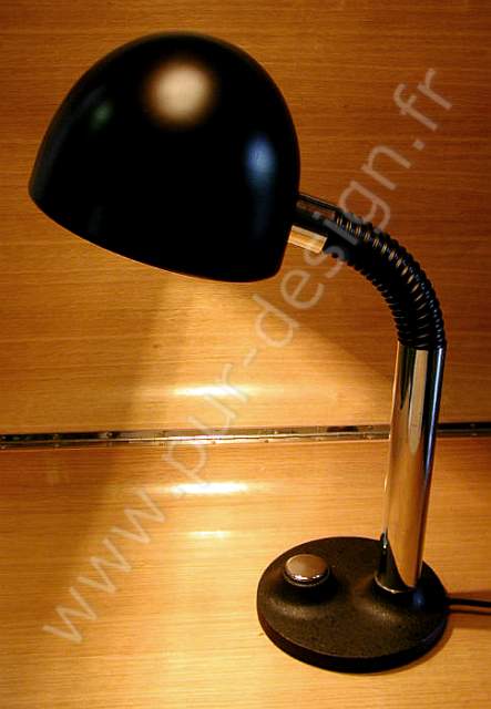 Lampe de table/ de travail Hillebrand, noir et chrome. Design 70. Pur Design