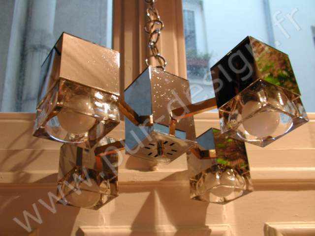 Lustre moderniste Ice cube de Peill Putzler, Murano, Design 70. Pur Design.