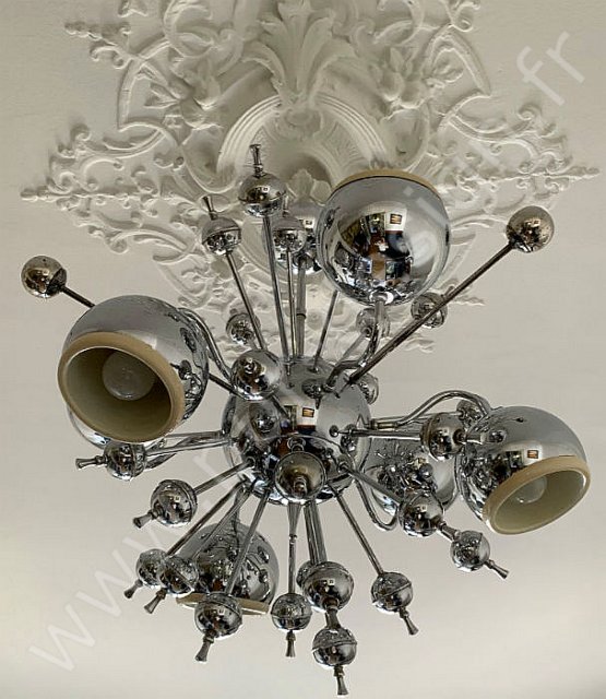 Grand lustre spoutnik Eye ball de Goffredo Reggiani, 6 feux, circa 70, Space Age.  Pur Design.