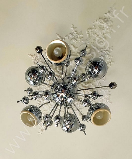 Grand lustre spoutnik Eye ball de Goffredo Reggiani, 6 feux, circa 70, Space Age.  Pur Design.
