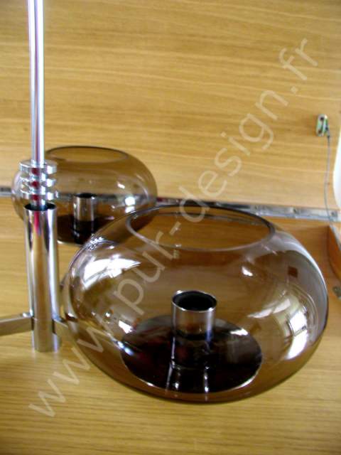 Lustre Sciolari, verre fum chrome. Petit modle. Pur Design.