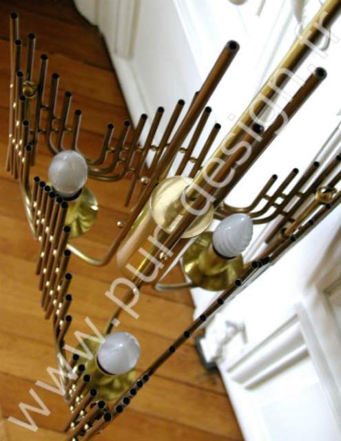 Lustre Art Dco / moderniste en laiton et bronze. Pur Design.