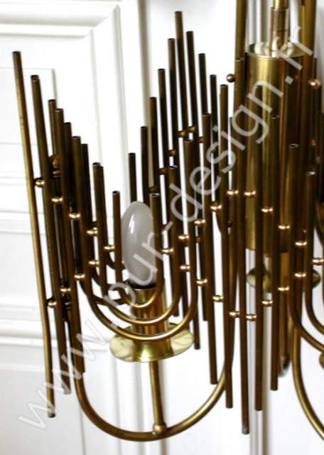 Lustre Art Dco / moderniste en laiton et bronze. Pur Design.