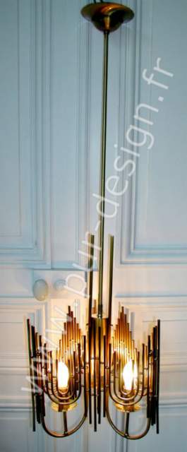 Lustre Art Dco / moderniste en laiton et bronze. Pur Design.