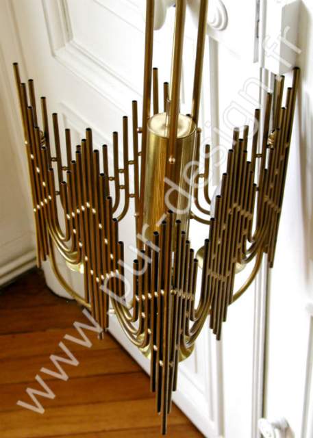 Lustre Art Dco / moderniste en laiton et bronze. Pur Design.