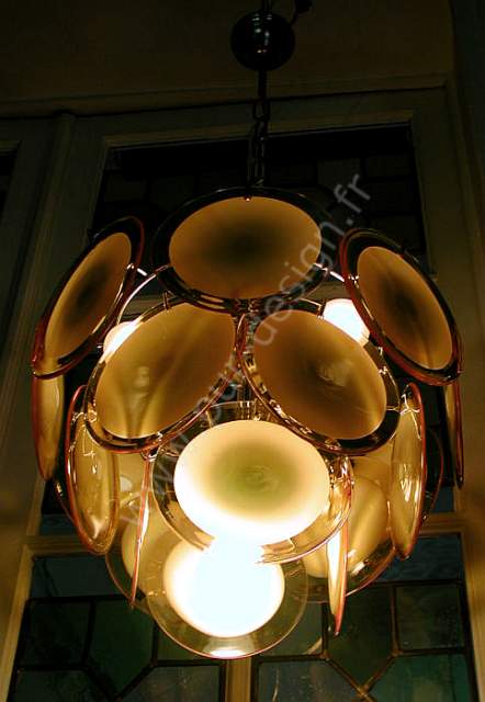 Superbe lustre  pastilles Vistosi, 4 feux, Murano 70's, Space Age.