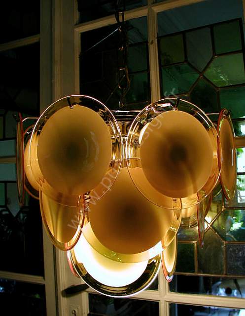 Superbe lustre  pastilles Vistosi, 4 feux, Murano 70's, Space Age.