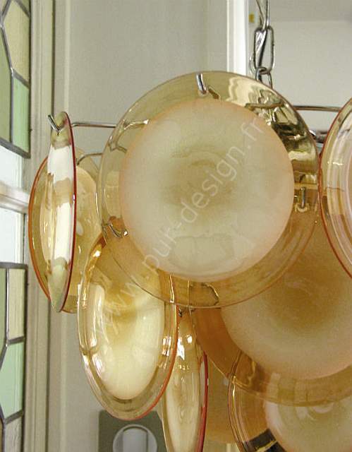 Superbe lustre  pastilles Vistosi, 4 feux, Murano 70's, Space Age.