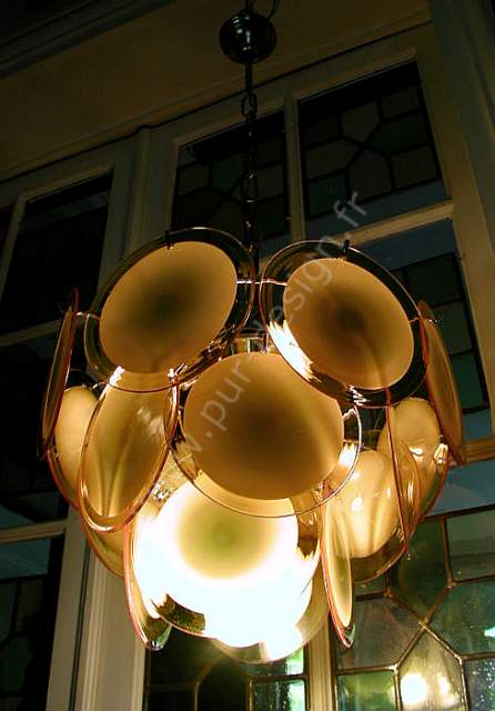 Superbe lustre  pastilles Vistosi, 4 feux, Murano 70's, Space Age.